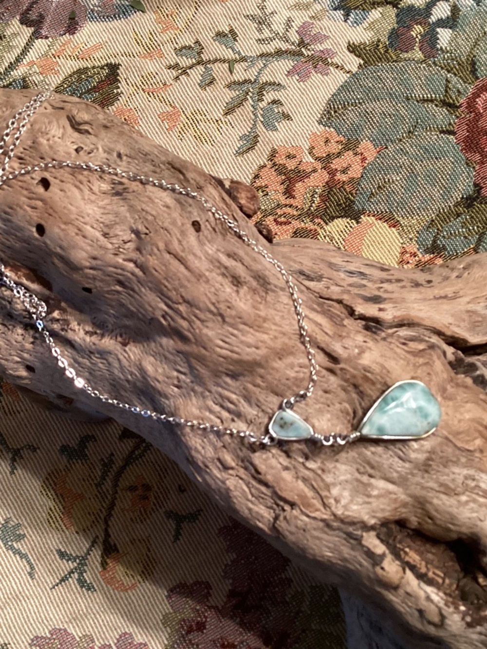 Larimar Teardrop Pendant Silver Chain Necklace 17”